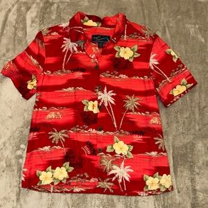 Vintage-style Island Traders Red Hawaiian Shirt with Antille Tropical Print S